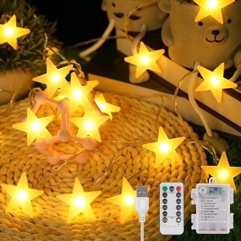 30 pièces Guirlande lumineuse étoile, 5 m avec 8 modes et télécommande, guirlande étanche IP65 pour décoration intérieure et extérieure