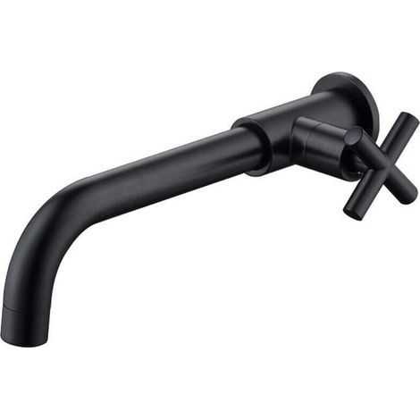 Miscelatore per lavabo in ottone, rubinetto acqua fredda con montaggio a parete, supporto murale da 1/2 pollice per vasca, attacco a muro, nero opaco (1/4)