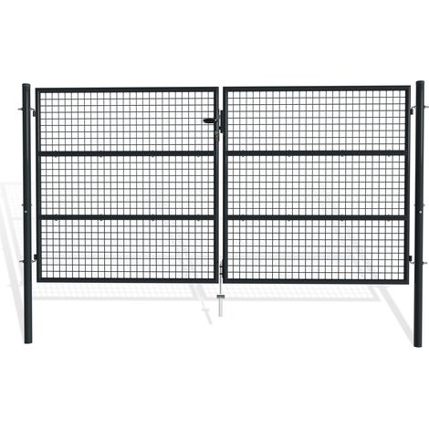 Casanoov – Portail grillagé battant 300x150cm – Acier galvanisé résistant aux intempéries – Couleur gris anthracite – Installation facile