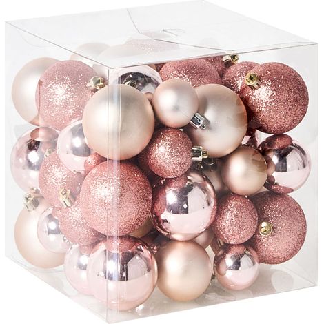 Set of 60 Christmas Baubles Pink Plastic Hanging Decor Traditional Style Christmas Balls Holiday Tree Glitter TYIN