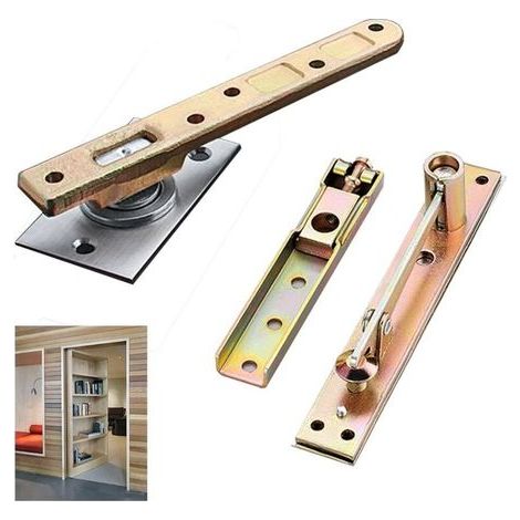 Pivoting door hinges, concealed hinge hardware for heavy-duty wooden doors, hidden door bookcase, and secret door