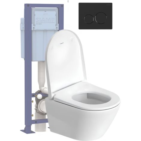 Pack inodoro suspendido sin reborde compacto DURAVIT D-NEO + asiento + soporte SIAMP + placa negra
