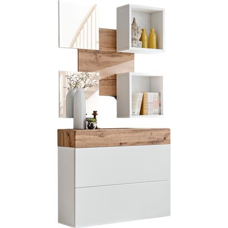 Meuble d'entrée - TORTH 5 - Coloris chêne et blanc