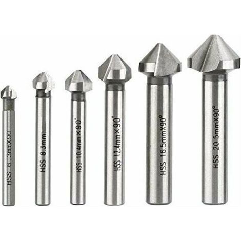 Fraise à Chanfreiner, Fraise Conique Métal Foret à Noyer en Acier Rapide HSS 6.3/8.3/10.4/12.4/16.5/20.5mm 6 PCS - (1/4)