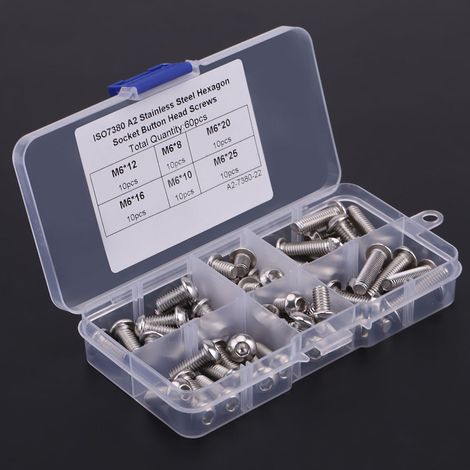 Vis inox M6 à tête bombée empreinte hexagonale, 60 pièces, boulonnerie de fixation en acier inoxydable avec boîte plastique (1/5)