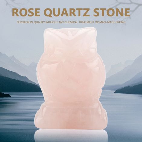 Geschnitzte Eulenverzierung aus Rosenquarz, rosa Kristall-Edelstein mit heilenden Eigenschaften (1,5 Zoll) (1/5)