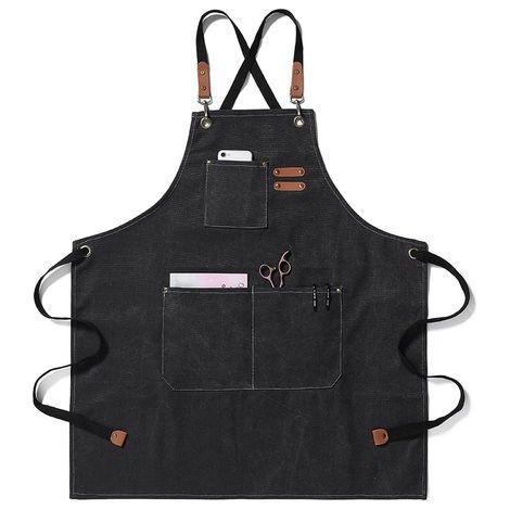 Tablier Cuisine Homme et Femme Tablier de Barbecue Toile avec Poches Réglable Tablier de Travail pour Barbecue Jardin Café (1/3)