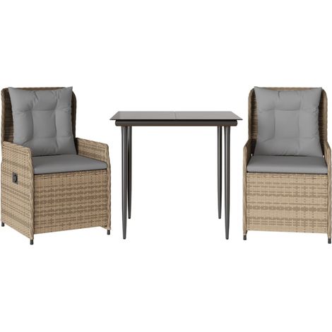 vidaXL Set da Pranzo da Giardino 3 pz con Cuscini Beige in (1/5)