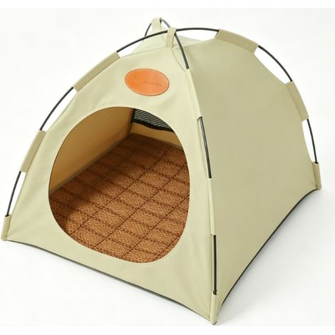 Tente pour chat en toile respirante, lit portable pliable pour animaux de compagnie avec tapis pour intérieur et extérieur L 48x48x42CM Beige (1/5)