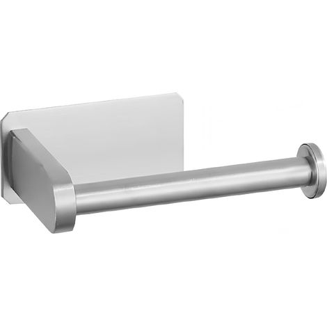 Soporte para papel higiénico, tubo redondo con base cuadrada, autoadhesivo, apto para cocina, baño y aseo (cepillado). (1/4)