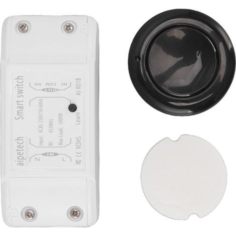 Ortviai Interrupteur RF sans fil 433 MHz A1-R01B pour domotique, noir, avec télécommande intégrée (1/5)
