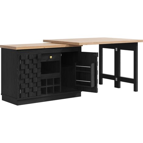 Isla de cocina giratoria 360° y aparador lateral 120-197 cm MDF negro (1/5)