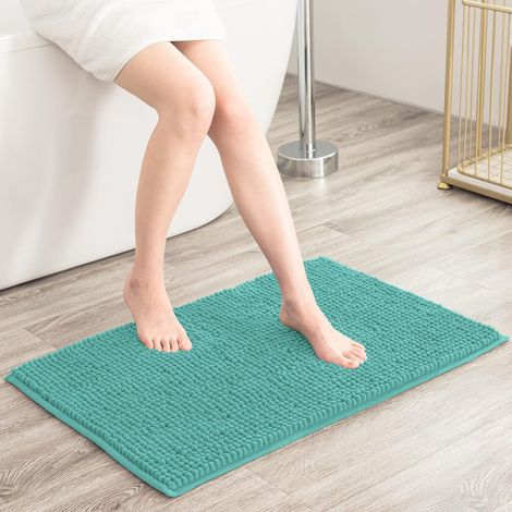 Tapis de bain en fibre ultra fine absorbant l'eau en peluche molle de 50 x 80 cm, tapis de sol en laine longue et courte lavé à la machine (vert clair) (1/4)
