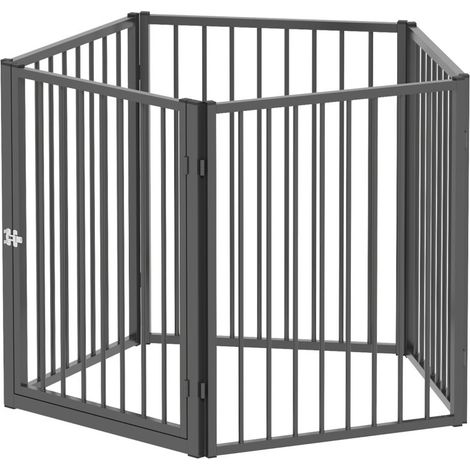 Enclos pour chiot pliable à 5 panneaux grillagés avec porte, parc de liberté pour chiens petite et moyenne taille, couleur noir