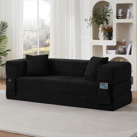 Sofá cama sin armazón de terciopelo de cordón negro 200 x 76 x 60 cm OKWISH (1/5)
