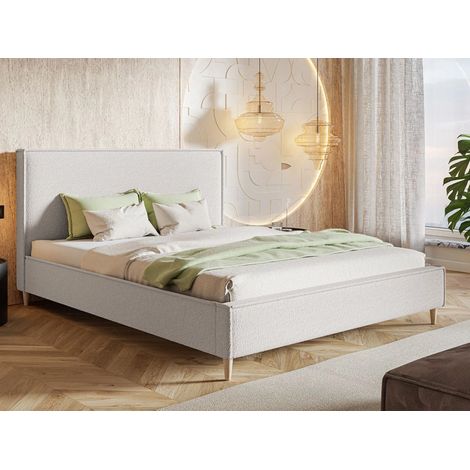 Lit capitonné avec tête de lit 180x200 chenille crème Grenada (1/5)