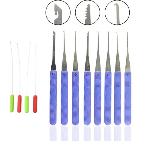 Sollbry 12PCS 0,2 à 0,4 MM Extracteur De Clef Cassé Outils D'extraction De ClésKit Crochetage Serrure Extracteur Clé Pour Serruriers Maintenance,bleu (1/5)