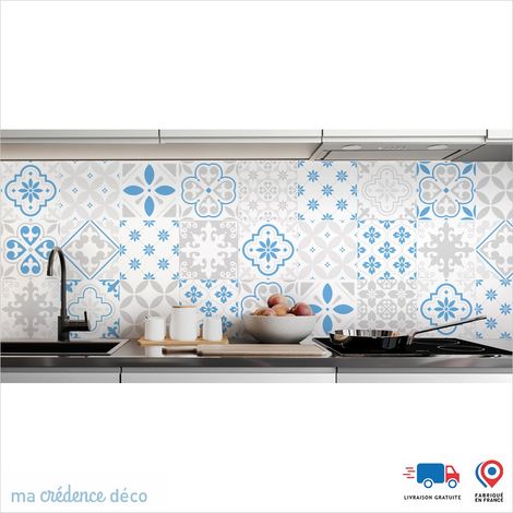 Crédence : Carreaux ciment classique gris - Couleur Bleu mer - Alu composite - 120 - 60 (1/3)