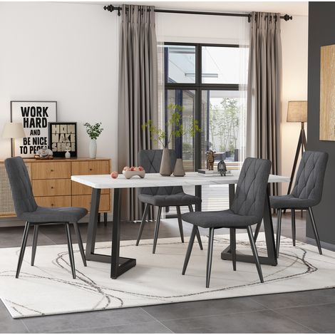 Conjunto mesa y sillas 117 x 68 cm, efecto mármol, 4 sillas grises DESVIAE (1/5)