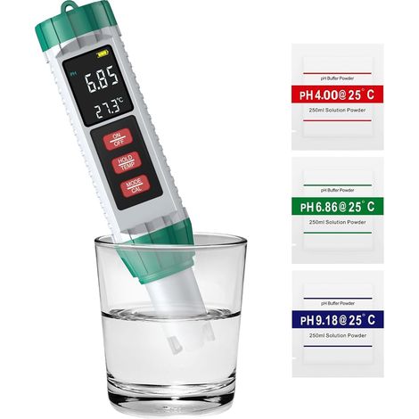 pH Metre, 5-en-1 PH, EC, TDS, Salinité,Thermomètre, Haute Précision Testeur pH Piscine avec Écran LED Rétroéclairé et Compensation de la Température, pour Eau Potable/Piscine, Verte (1/5)