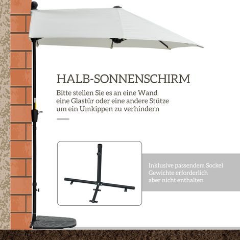 Parasol demi-cercle 1,9 x 2 m, store double avec mât à manivelle, blanc crème (1/4)