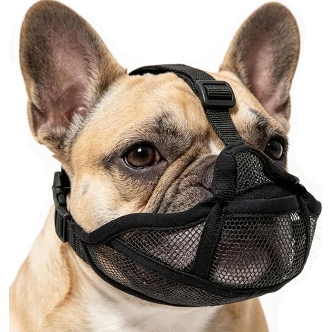 Museau Bouledogue Français, Muselière Souple Maille Respirante Shih Tzu Carlin, Réglable, Permet Boire Haleter, Noir Taille XS (1/5)