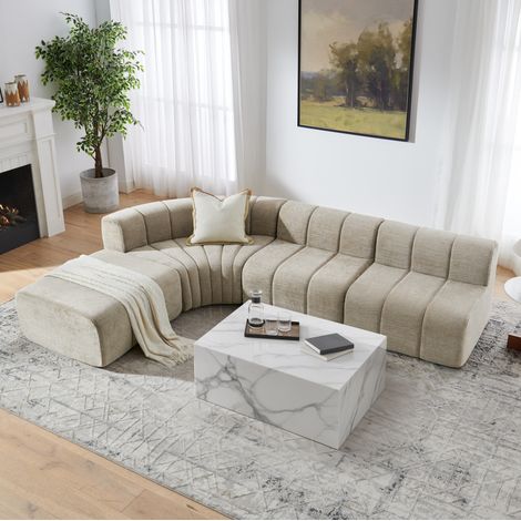 Canapé d'angle modulable 285x203x64 cm en chenille marron, gain de place pour salon FloraGrace (1/5)