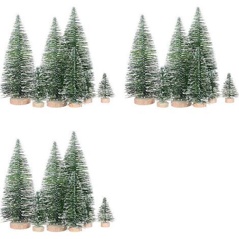 75 Pièces Arbres de Noël Artificiels Miniatures 5 Tailles, avec Base en Bois pour la Décoration Artisanat de Décoration de Fête Bricolage