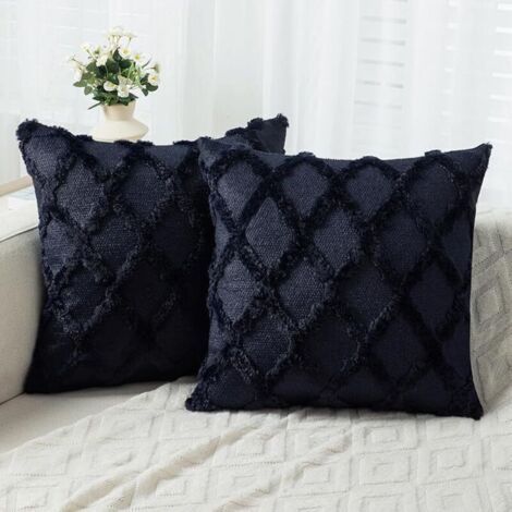 Set of 2 Bohemian Style Cushion Covers in Navy Blue Plush 45x45cm, Soft and Comfortable for Sofa and Bedroom (1/4)