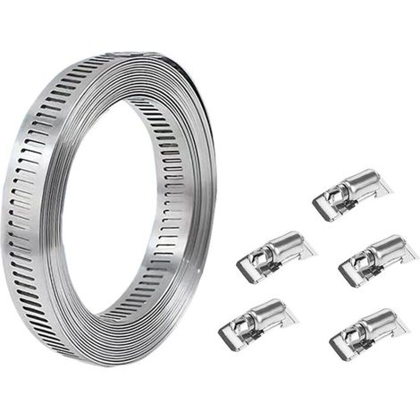Collier De Serrage - Acier Inoxydable 304 - Réglable Pour Tuyau Conduit Tube - 2 M × 12,6 Mm - 5 Fixations (1/4)