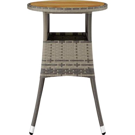 Table de jardin Table d'appoint, Table de Balcon, Ø60x75 cm Acacia et résine tressée Gris OIB8096E (1/4)