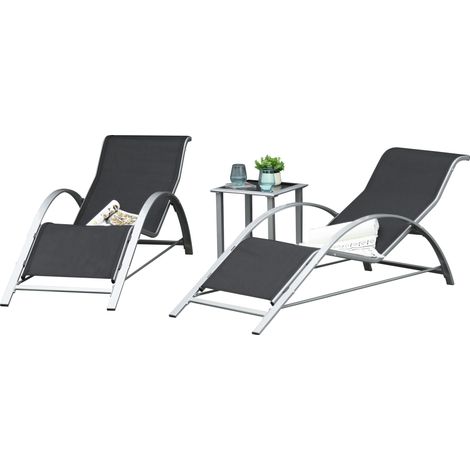 Ensemble de jardin 3 pièces en maille métallique. Chaise longue avec table basse. Mobilier de jardin comprenant 2 chaises longues et 1 table d'appoint. Idéal pour jardin ou balcon. Dimensions : 59 cm (1/5)