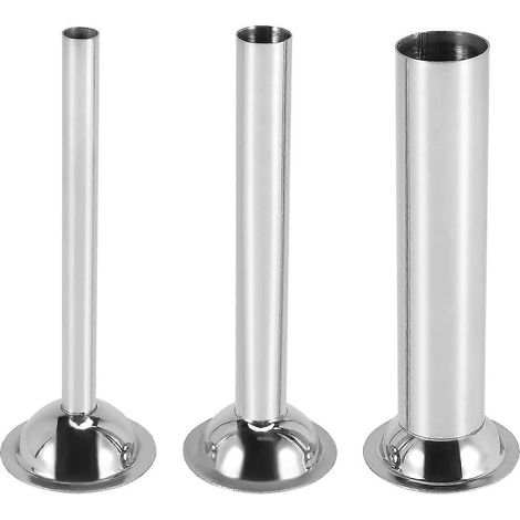 Lot de 3 tubes de remplissage en acier inoxydable pour poussoir à saucisses, entonnoirs et embouts, pièces de rechange pour tube de remplissage et base.