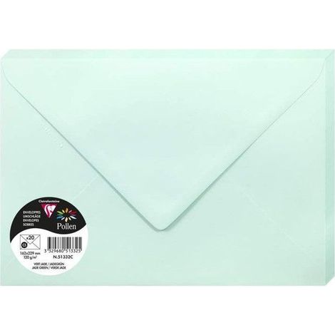 Enveloppe - CLAIREFONTAINE - Pollen - 120g - 162x229 mm - Vert jade - Pqt 20