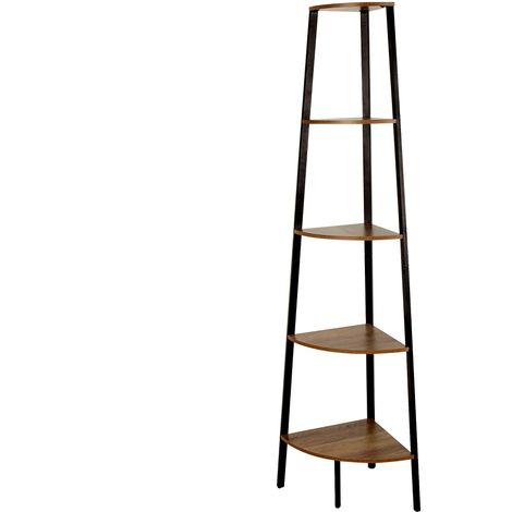 Étagère d'angle, 30 x 30 x 135 cm, avec 5 Niveaux, Acier, Bois, Montage Facile, Rangement, Organisation, étagères Hautes, décoration, Chambre, Salon, Salle de Bain (1/5)