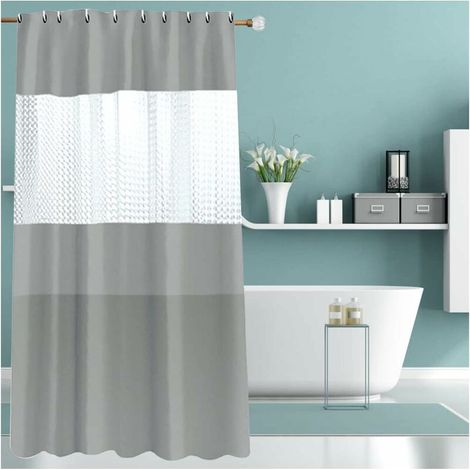 Rideau de douche 180 x 200cm, Rideau de Bain-Transparent Imperméable Anti-moisissure pour Salle de Bains - Gris épissé, (1/5)