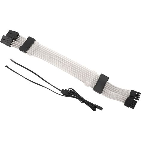 Câble d'extension d'alimentation GPU ARGB 2x8 broches, 30 cm, compatible 5 V, synchronisation ARGB 3 broches, câble d'extension lumineux 4 faces, noir. (1/5)
