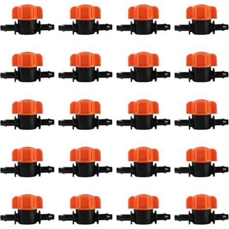 20 Pièces 4/7 Vanne D'irrigation, Mini Tuyau Vanne d'eau Travers, Mini Valves de Contrôle, pour Tuyau d'arrosage 1/