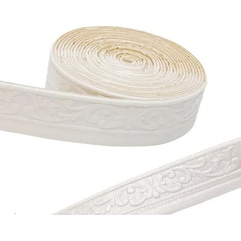 Frise autocollante étanche 10 m, bande décorative 3D imperméable, motif dentelle, pour couloir, plafond, coin, bord mural, - Blanc. (1/5)