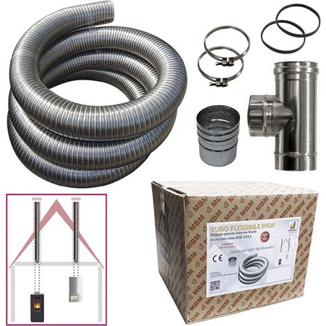 MBM – Kit complet de fumisterie tuyau flexible en acier inoxydable 316 – 5 m longueur – diamètre 80 mm intérieur lisse – norme CE EN 1856-2