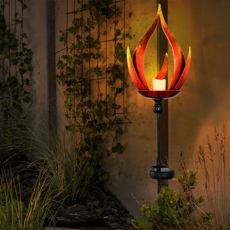 Solarleuchte Solarlampe Außenleuchte Gartenleuchte Außenlampe Eingangsbereich, IP44 Spritzwasserfest Metall Flammenoptik schwarz, 1x LED warmweiß, DxH 18x93 cm