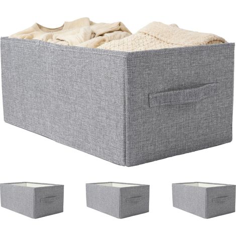 Lot de 3 Grandes Boîtes de Rangement en Tissu avec Poignées, Paniers et Bacs Pliables, Organisateurs Cubes pour Armoire et Étagères, Vêtements, Chaussettes, Sous-vêtements, 47x28x21 cm, Gris (1/5)