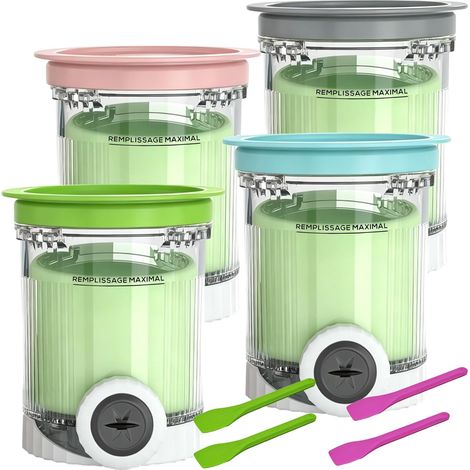 Lot de 4 Pots à Glace Compatibles pour Ninja Swirl by CREAMi Sorbetière et machine NC701EU NC700 Series, Récipients Pintes pour Ninja Swirl by Creamy Accessoire, Sans BPA et Lave-vaisselle