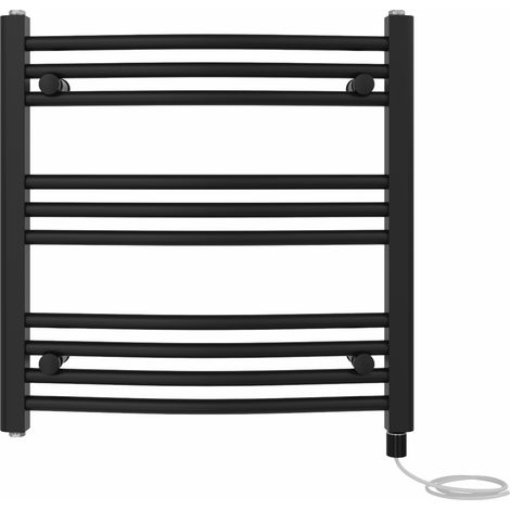 Bathroom Curved Prefilled Electric Heated Towel Rail Ladder Warmer Radiator 600x600mm Black (1/5)