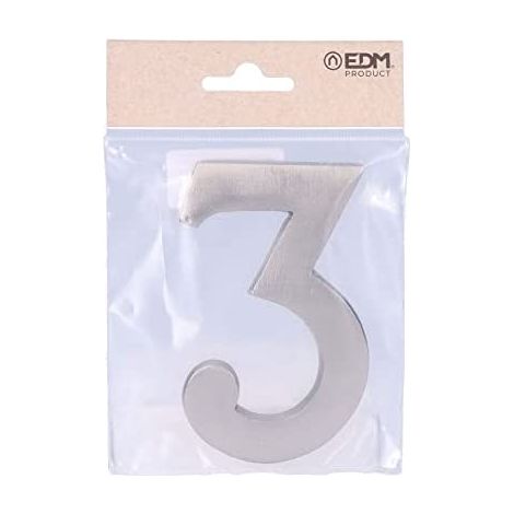 Zahl 3, Nickel matt, 10cm, unsichtbare Befestigung 85045