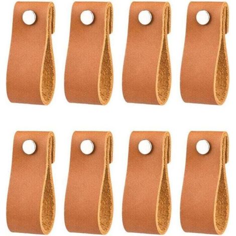 poignées en cuir pour meubles 6 2 cm poignées en cuir vintage faites à la main pour meubles de cuisine - salle de bain - armoires(café，8Pcs) (1/4)