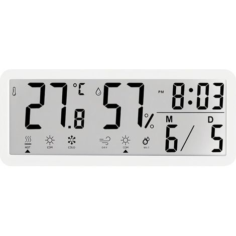 Horloge de bureau numérique avec écran LCD affichant température humidité date et prévisions météorologiques avec fonction à poser ou suspendre pour maison salon et bureau (1/5)