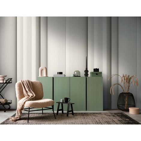 Papier peint intissé À rayures Crème, Or, Blanc - 1,59 x 2,8 m (1/3)
