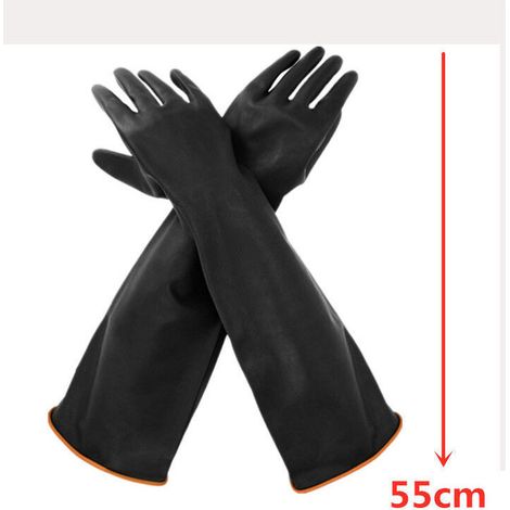 Guantes negros de alta resistencia de 55 cm, 1 par. Guantes de látex resistentes a productos químicos, guantes protectores de goma de seguridad industrial de gran longitud.