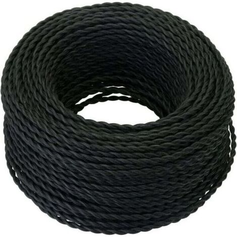 ALLIANDISCâble Electrique Textile 10M,Rétro Corde de chanvre tressé torsadée Câble 2x0,75 mm², 2 fils torsadés toronnés,pour DIY Pendentif Lampe/Noir (1/4)